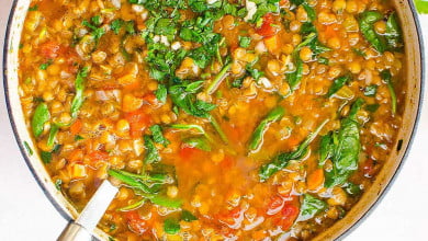Vegetarian spinach lentil soup recipe https://organicgardeningeek.com